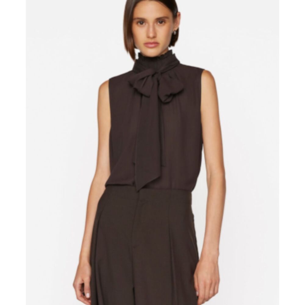 FRAME Denim Sleeveless Bow Blouse Americano Brown Silk Small